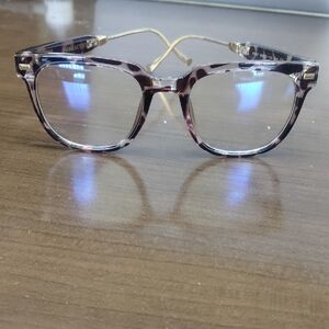 Tortoiseshell Round Square Frame Glasses - Clear Lenses